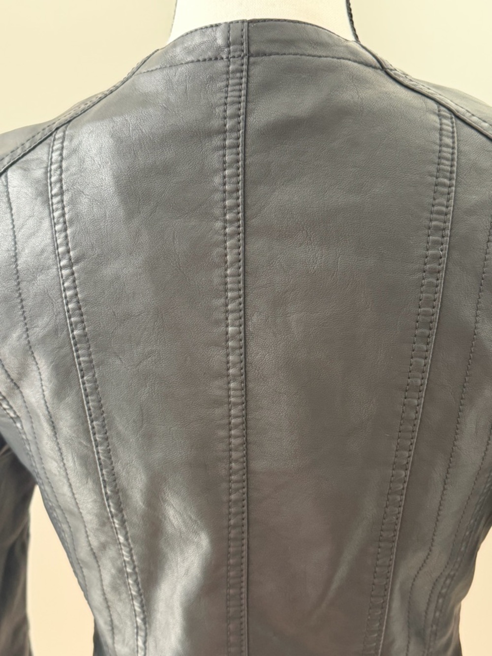 Women's Black Faux Leather Asymmetric Zip Jacket with Gold Hardware - Picture 7 of 12